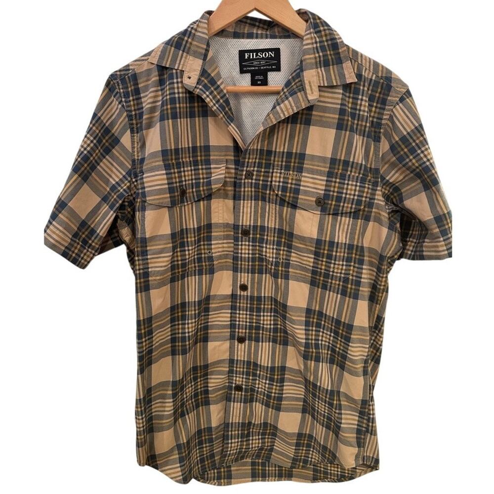Filson Gold Blue Plaid‎ Short Sleeve Nylon Blend Shirt XS Lightweight